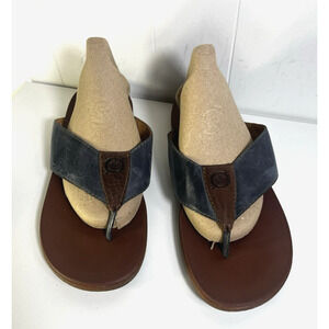 Born Gavin Leather Sandals Navy Brown Flip Flops Size 12M Casual Beach Vacation